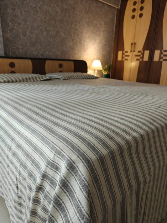 Organic Earthy Grey Duck Cotton King Size Bedcover with 2 Pillow Covers