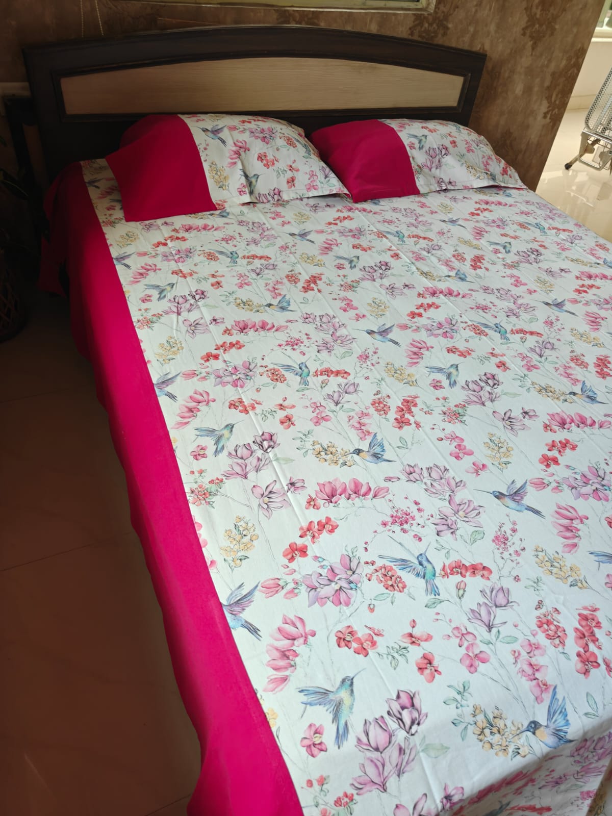 Sajja Signature Handloom Duck Cotton Pink Floral Becover Bedspread