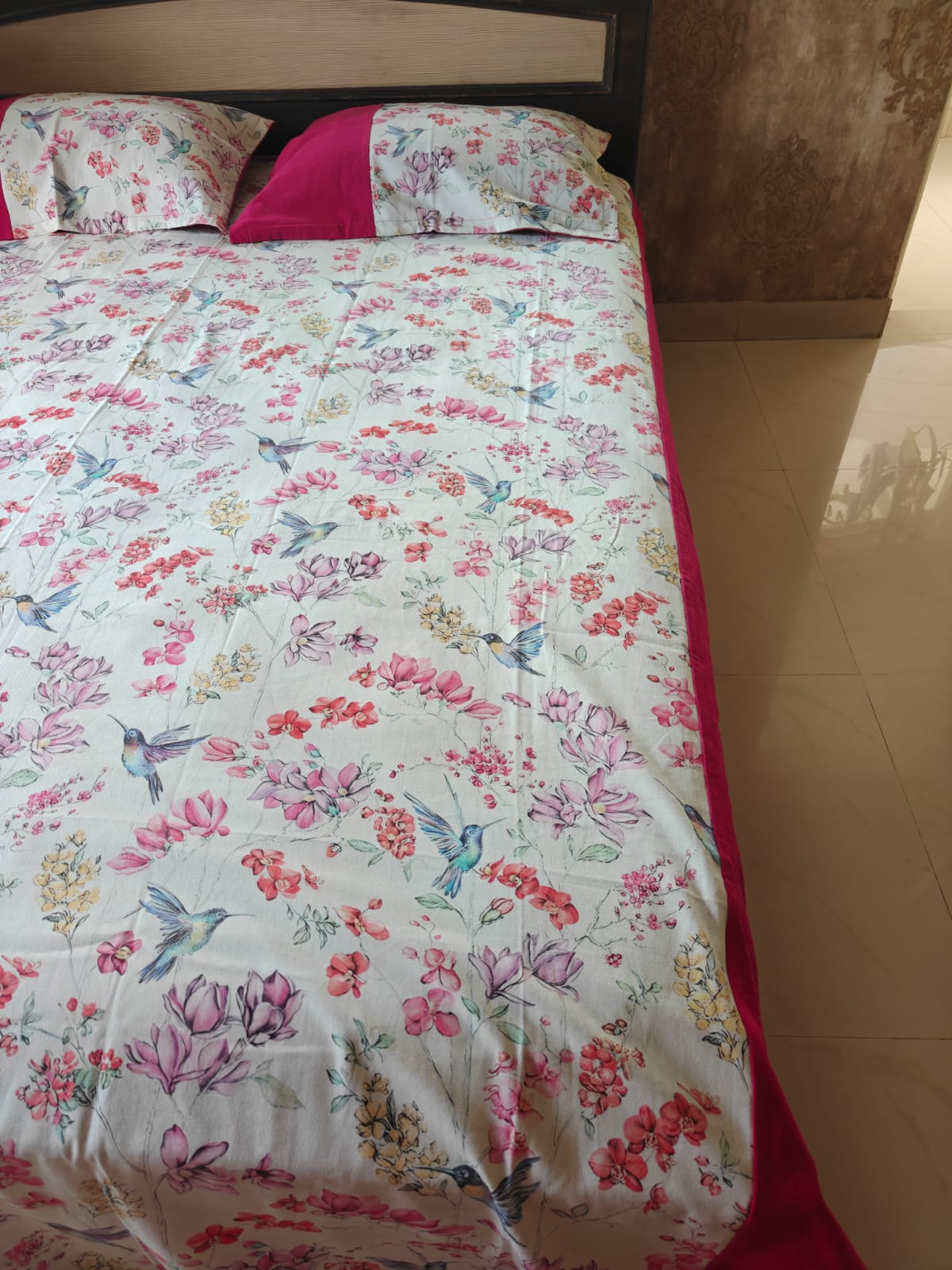 Sajja Signature Handloom Duck Cotton Pink Floral Becover Bedspread