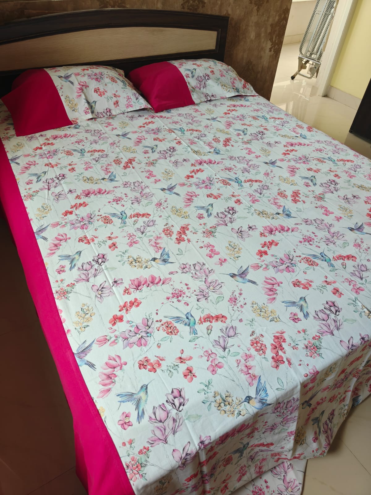 Sajja Signature Handloom Duck Cotton Pink Floral Becover Bedspread