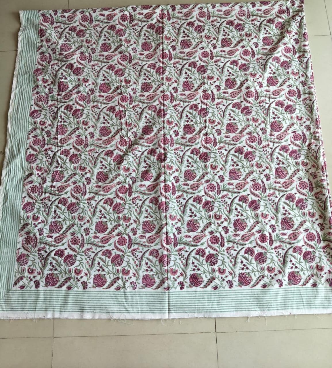 Floral Coral Pink Hand Block Print Bedsheet with 2 Pillow Cover King Bedsheet 108 x 108 inches