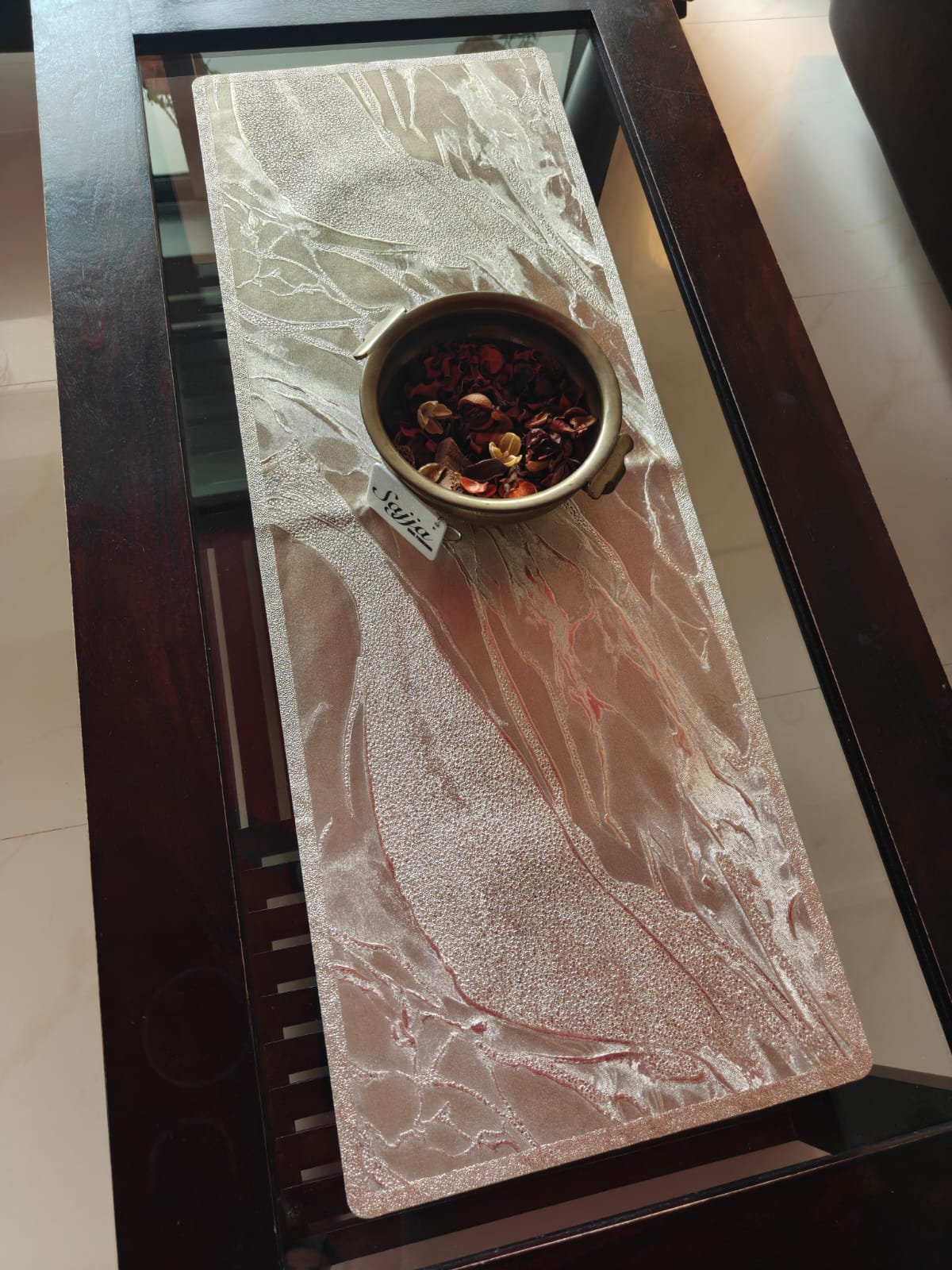 Stylish Laser Marble finish Rose Gold DINING TABLE RUNNER (Size 13 x 36 Inches)