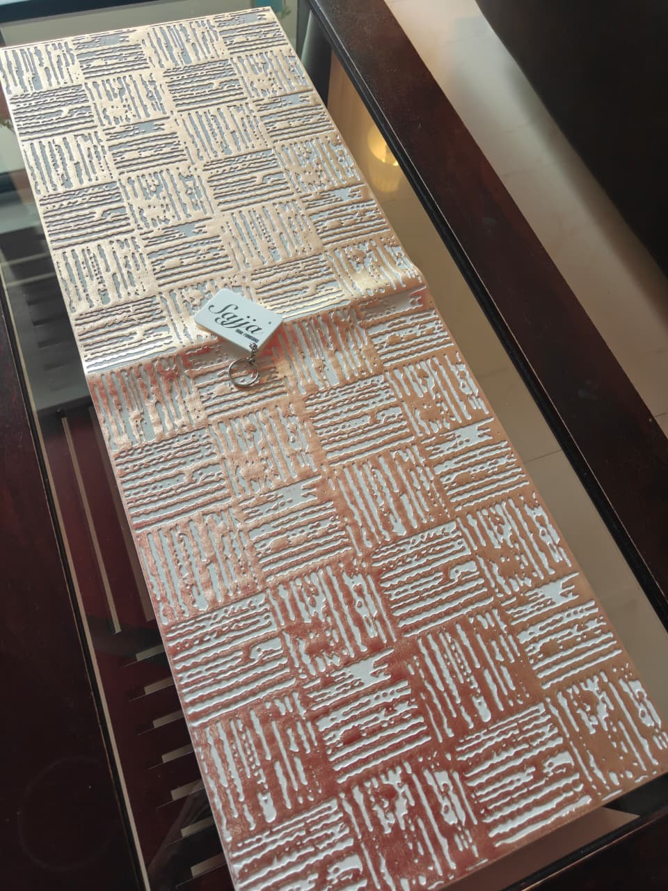 Stylish Beautiful LASER CUT METALLIC DINING TABLE RUNNER (Size 13 x 36 Inches) Rose Gold