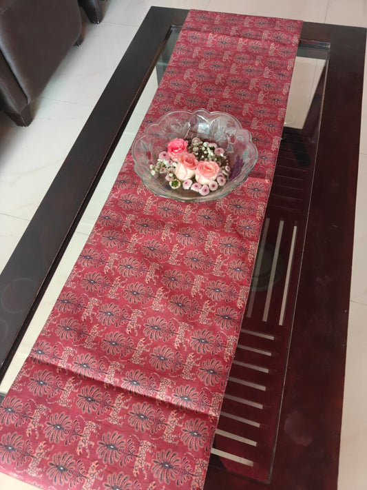 Stylish Kalamkari Dupioni Silk Table Runner For Dining Table Coffee Table n Foyer (L-72in, W-12in)