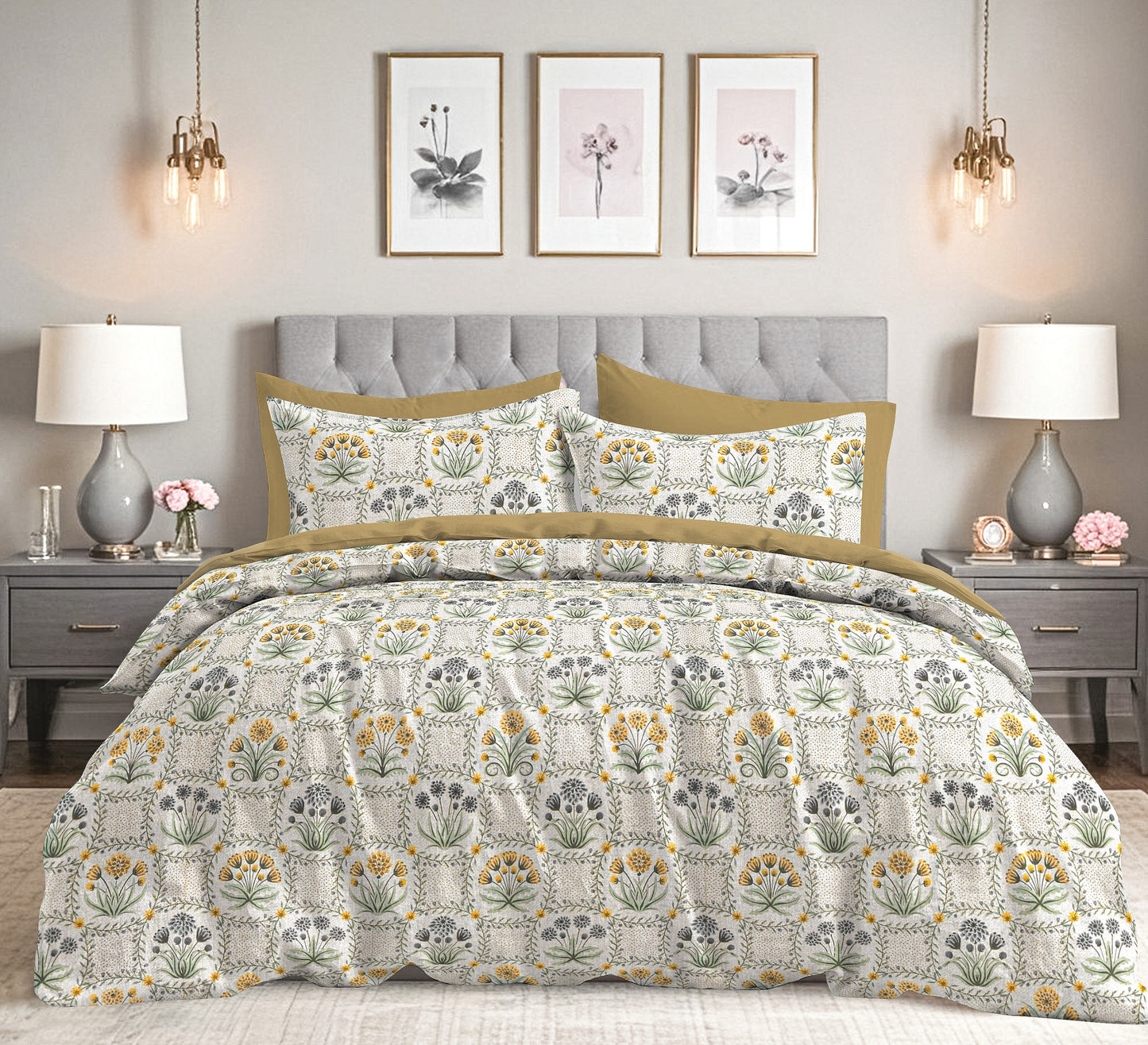 Premium Opulence Traditional King Bedsheet Beige Green 108 inches x 108 inches