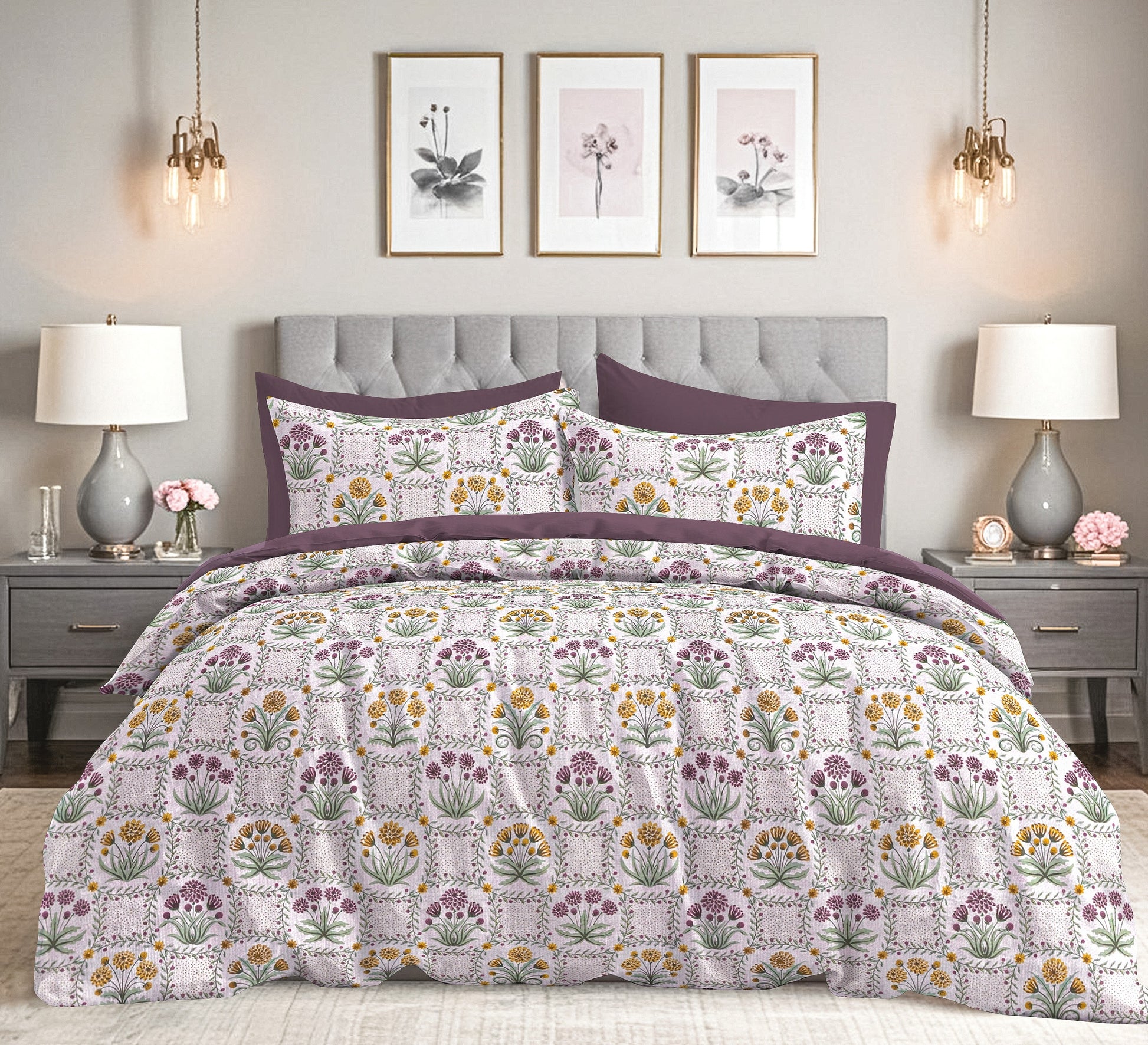 Premium Opulence Cotton Multicolour Floral Bedsheet 108 inches x 108 inches