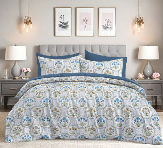 Luxury Living Floral Blue King Bedsheet 9 feet x 9 feet 
