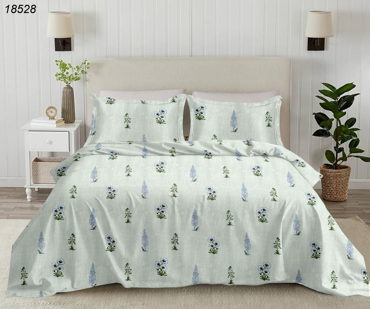 Luxury Collection Summery Baby Blue Floral King Bedsheet Blue 108 inches x 108 inches