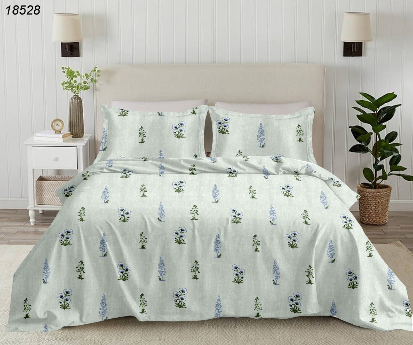 Luxury Collection Summery Baby Blue Floral King Bedsheet Blue 108 inches x 108 inches