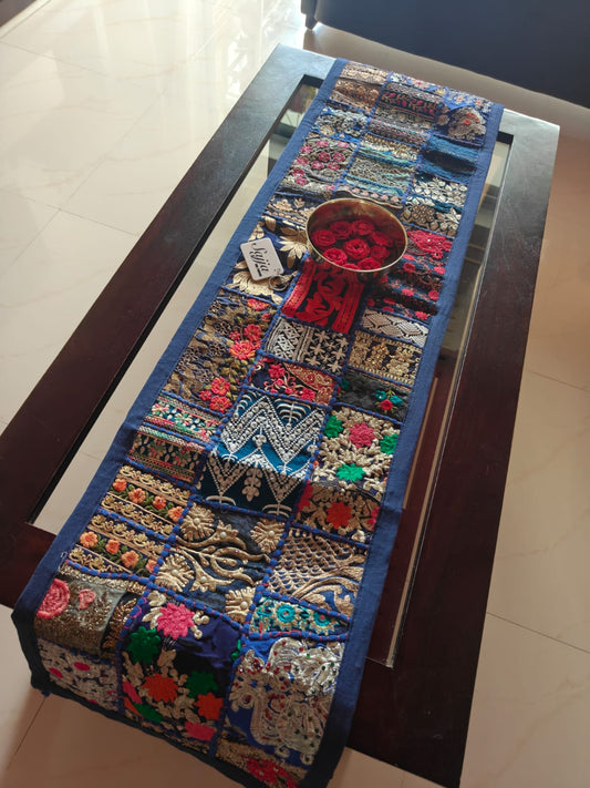 Royal Ethnic Khambhadiya Patchwork Multicolor Cotton Table Runner 14 x 60 inches