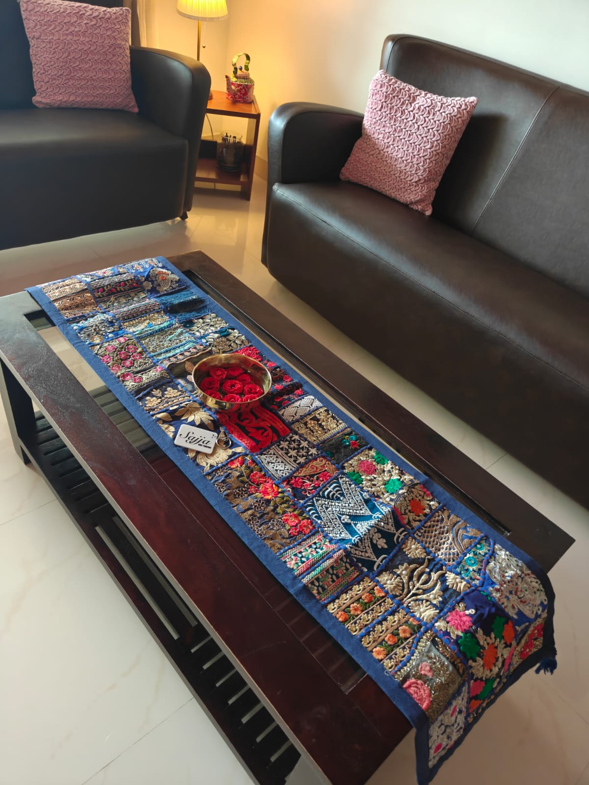 Royal Ethnic Khambhadiya Patchwork Multicolor Cotton Table Runner 14 x 60 inches