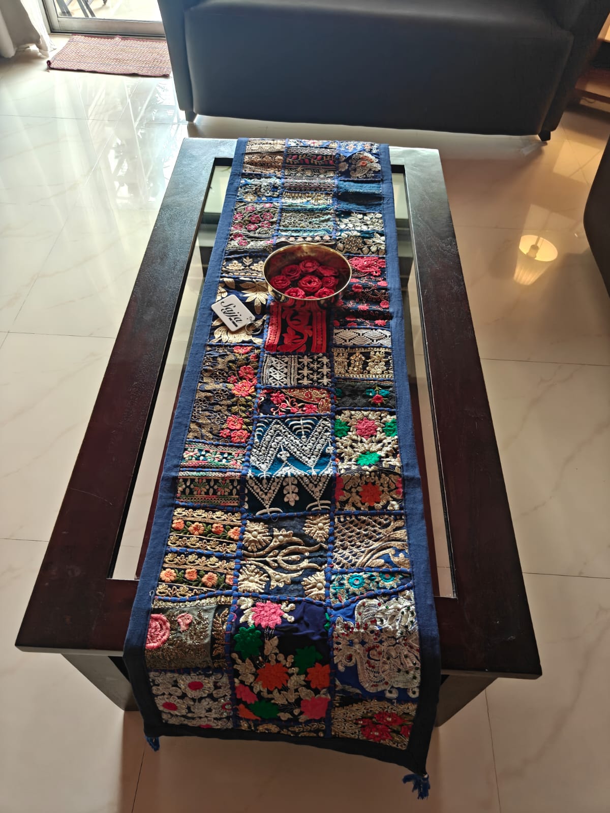 Royal Ethnic Khambhadiya Patchwork Multicolor Cotton Table Runner 14 x 60 inches
