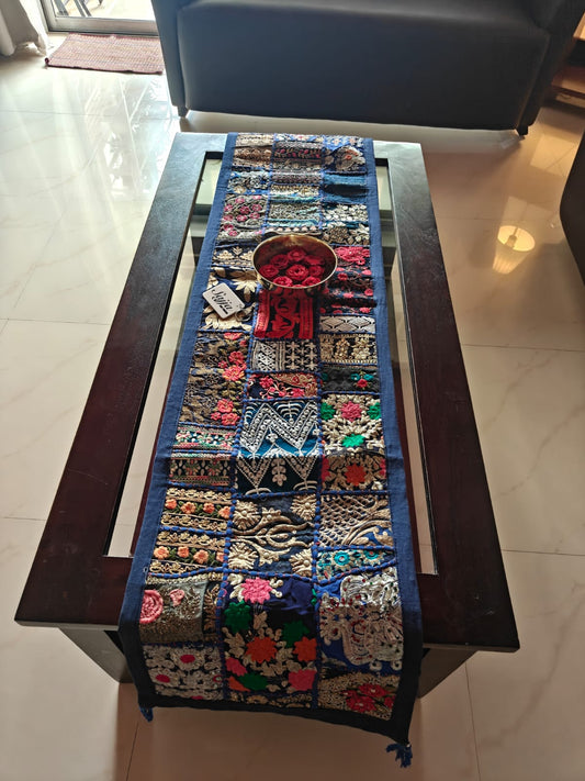 Royal Ethnic Khambhadiya Patchwork Multicolor Cotton Table Runner 14 x 60 inches