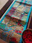 Trendy Ethnic Embroidered Turquosie Blue Cotton Table Runner (14 x 60 inches)