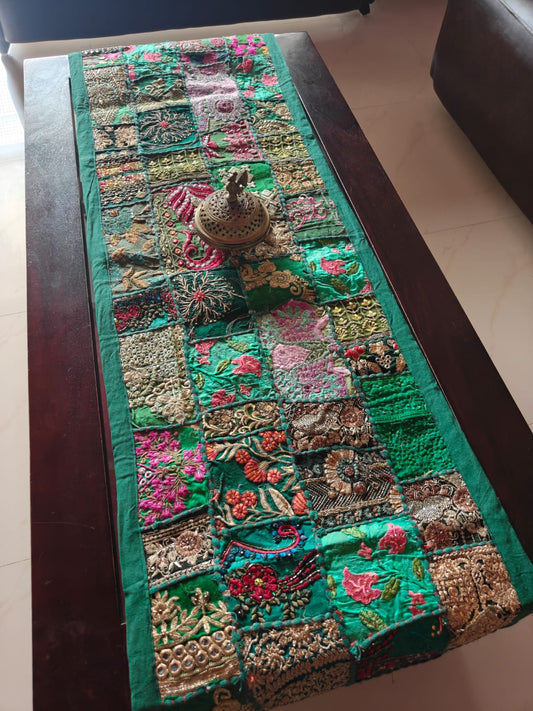 Khambhadiya Festive Rectangular Green Cotton Table Runner ( 16 x 72 inches)