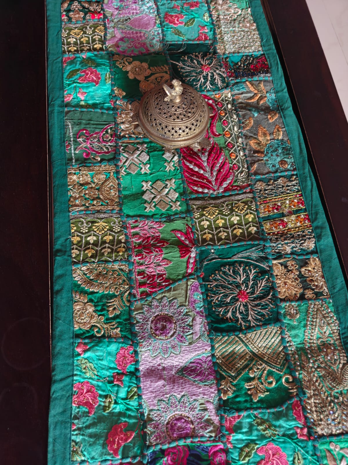 Khambhadiya Festive Rectangular Green Cotton Table Runner ( 16 x 72 inches)