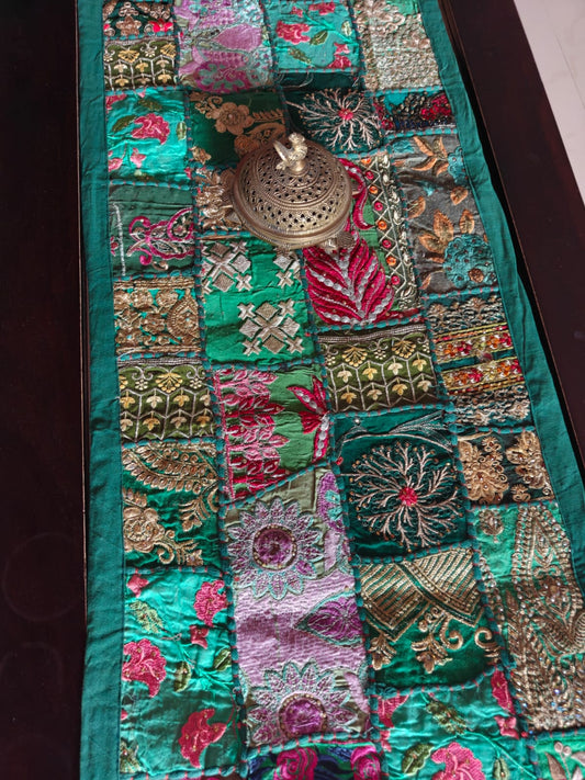 Khambhadiya Festive Rectangular Green Cotton Table Runner ( 16 x 72 inches)