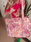Striped Yellow Green Handblock Quilted Printed Tote Bag Palm Tree Shopping Bag For Girl Women