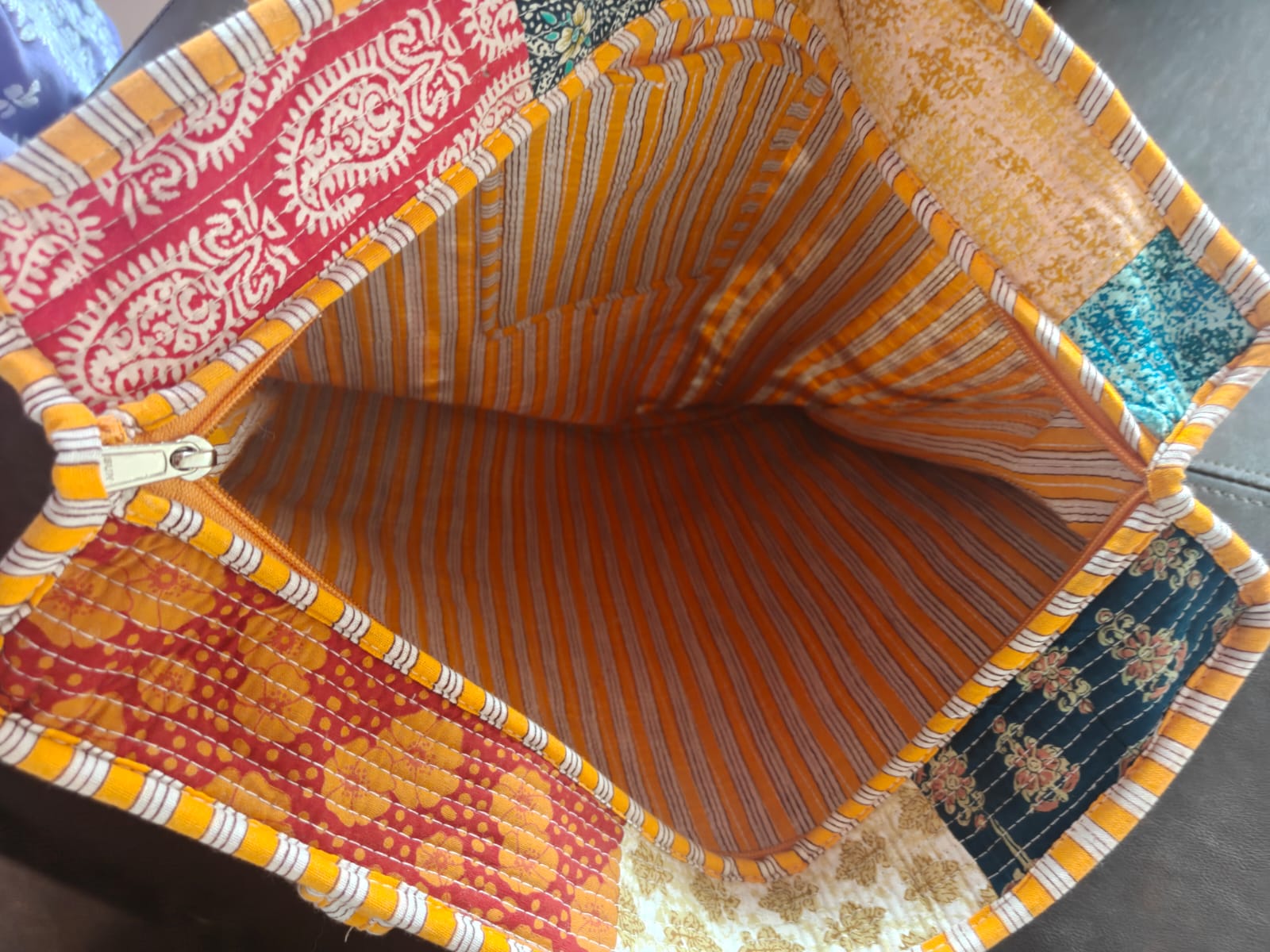 Patchwork Block print tote bag - Boho quilted women's bags - Women's handbag