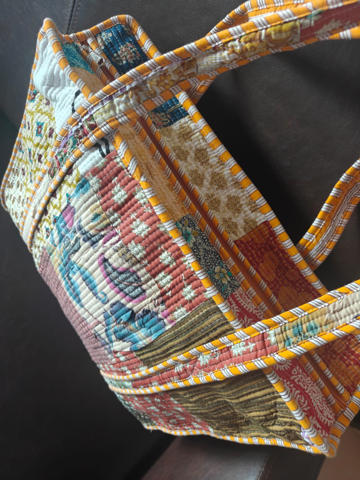 Patchwork Block print tote bag - Boho quilted women's bags - Women's handbag