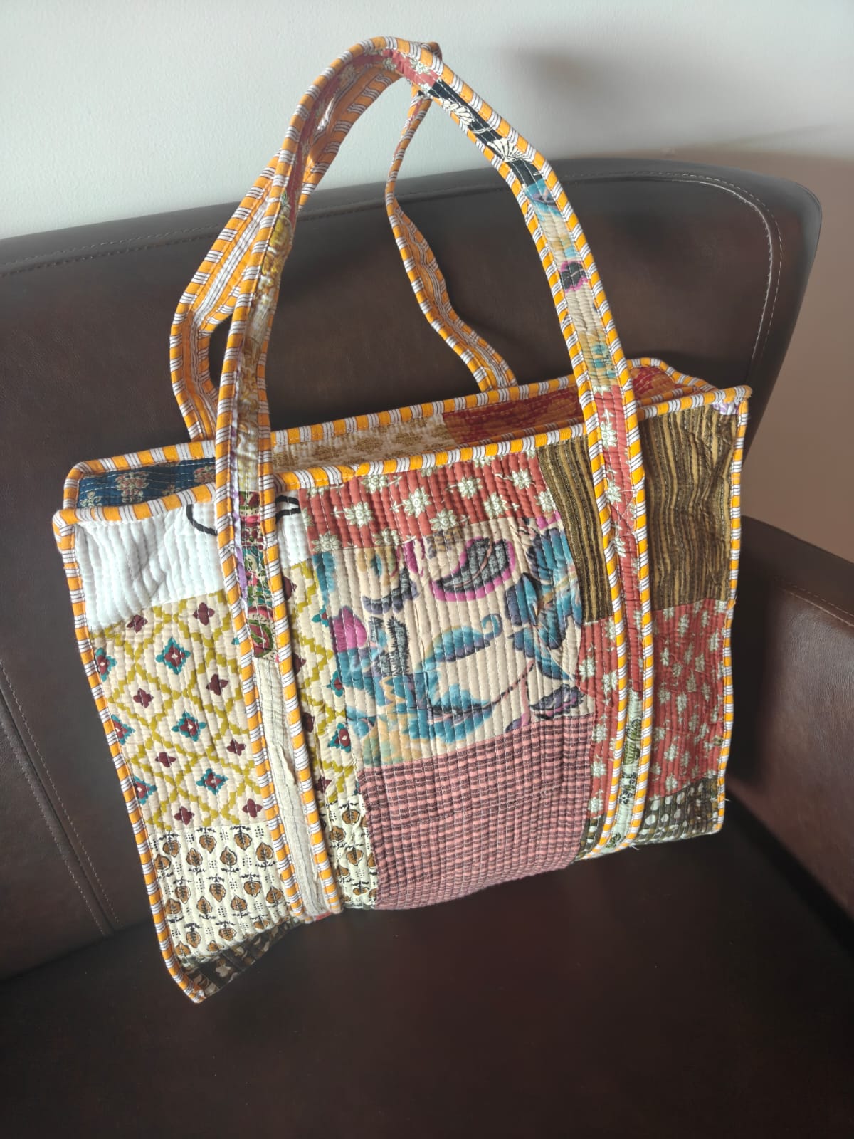 Patchwork Block print tote bag - Boho quilted women's bags - Women's handbag