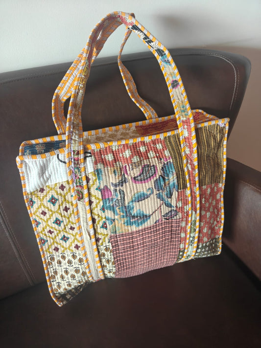 Patchwork Block print tote bag - Boho quilted women's bags - Women's handbag