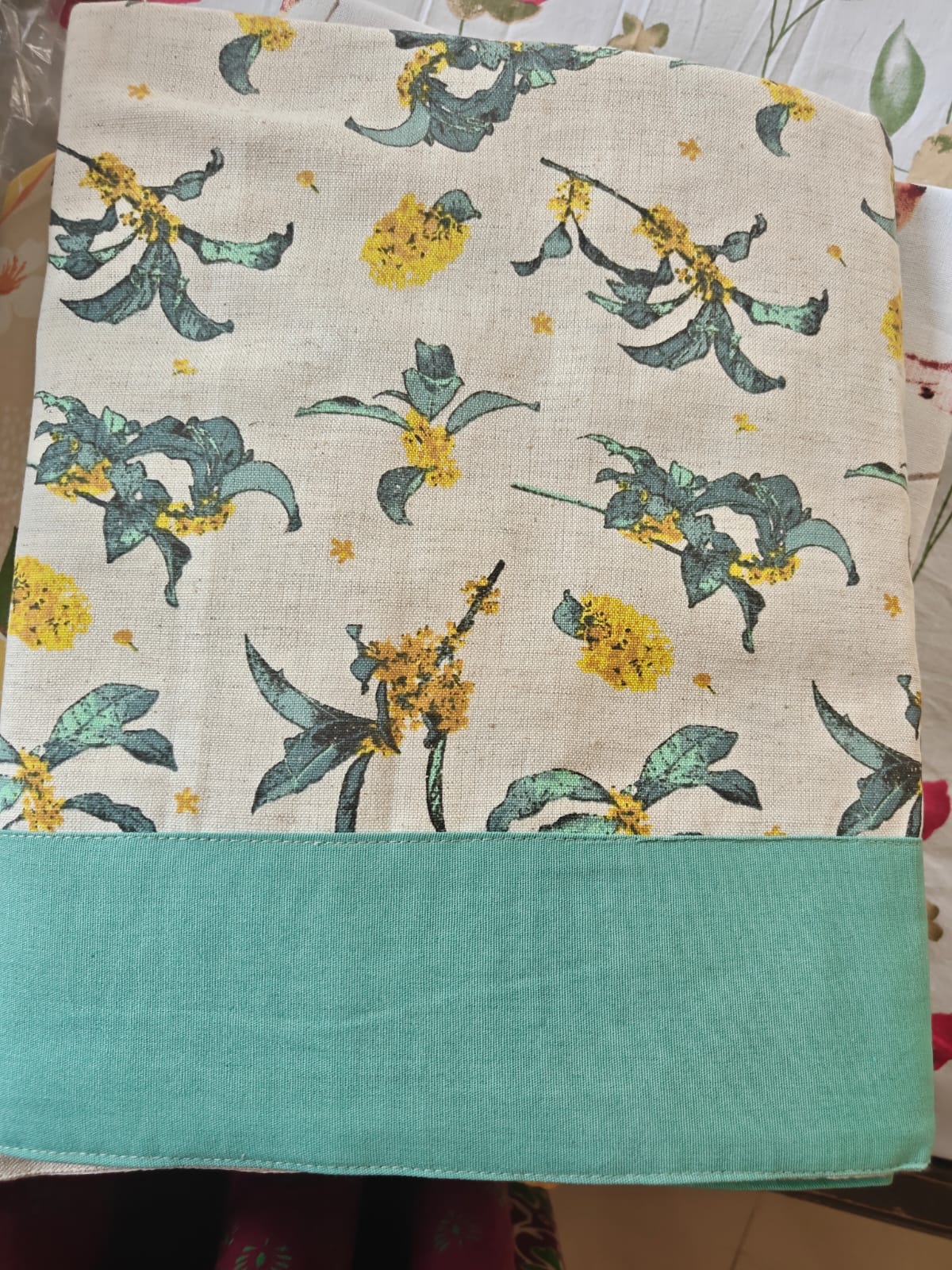 Elegant Teal Floral Dining Table Cloth -4 Seater Table Cover 54 IN x 78 IN 