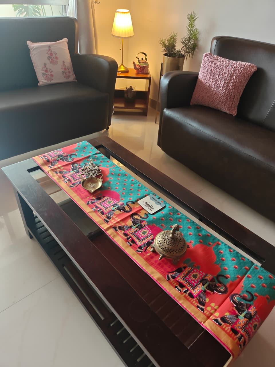 Classy Phad Art Inspired Hatti Table Runner Silk 6 Seater Dining Table Runner (L-72in, W-12in)