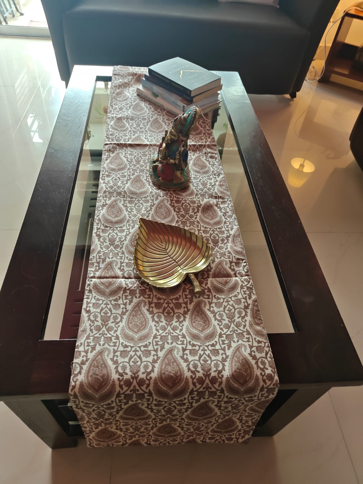 Sajja French Paisley beige Gold Elegant Silk Table Runner (12 x 72 inches)