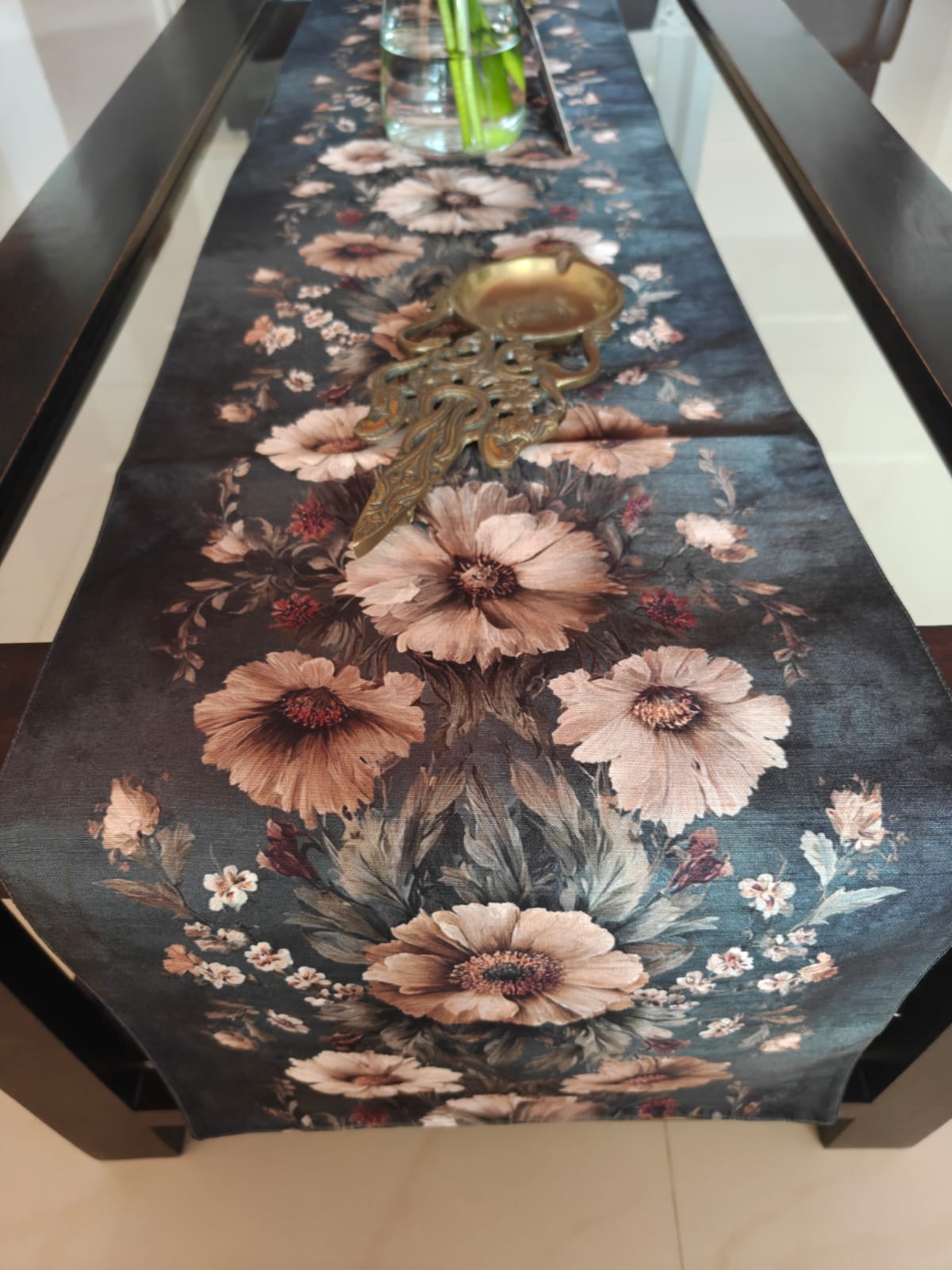 Sajja Sepia Vintage Floral Beige Gold Elegant Silk Table Runner (12 x 72 inches)