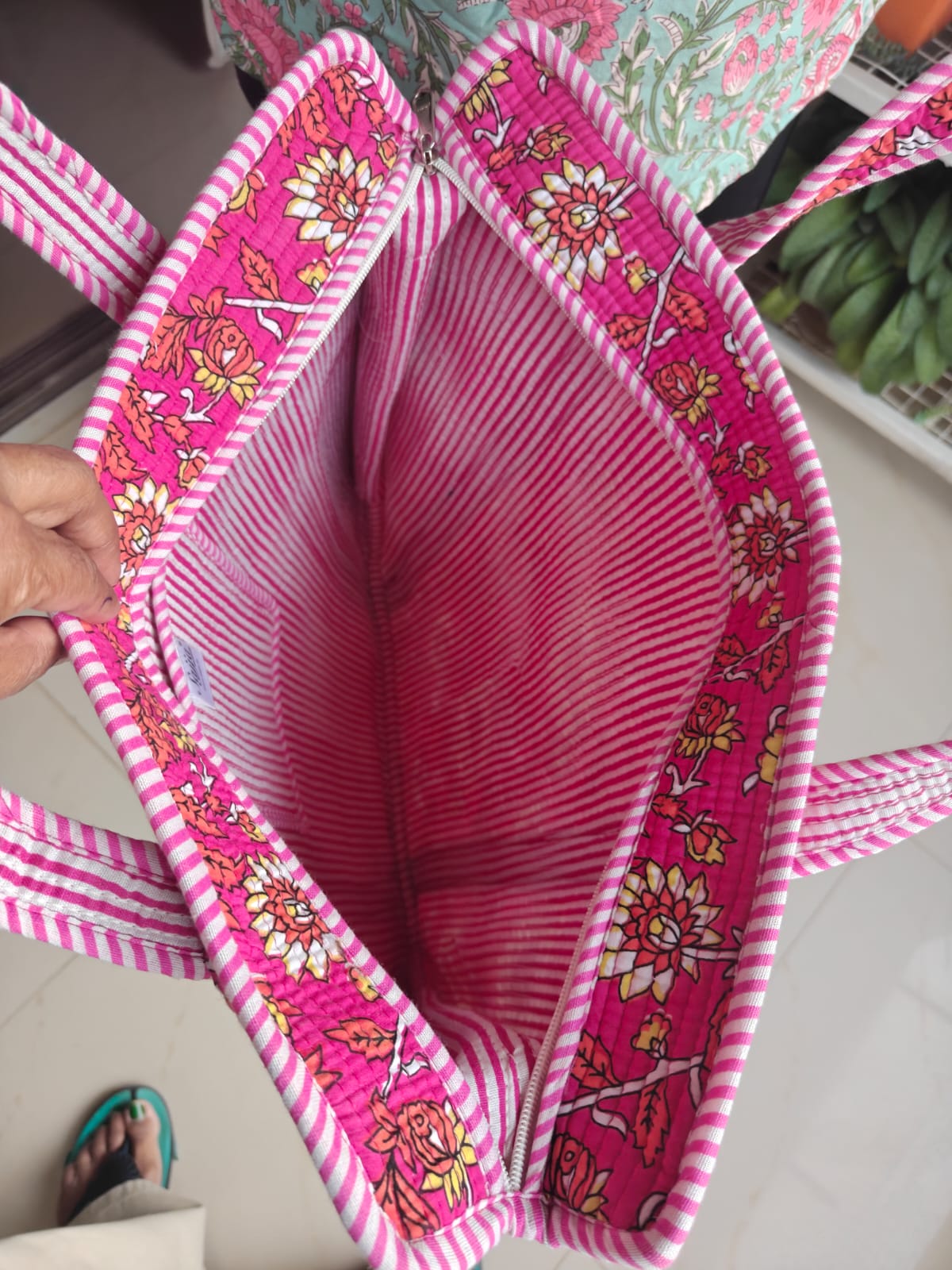 Boho Chic Handblock Quilted Printed Tote Bag Palm Tree Shopping Bag For Girl Women