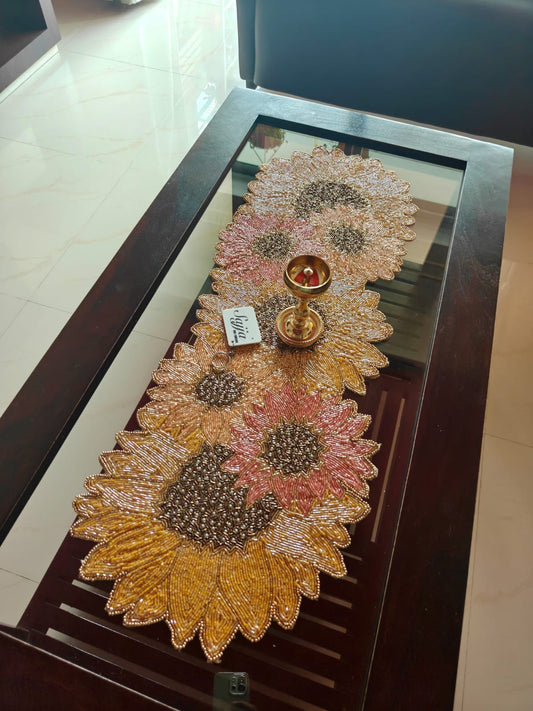 Scintillating Sunflower Handwoven Beads Table Runner