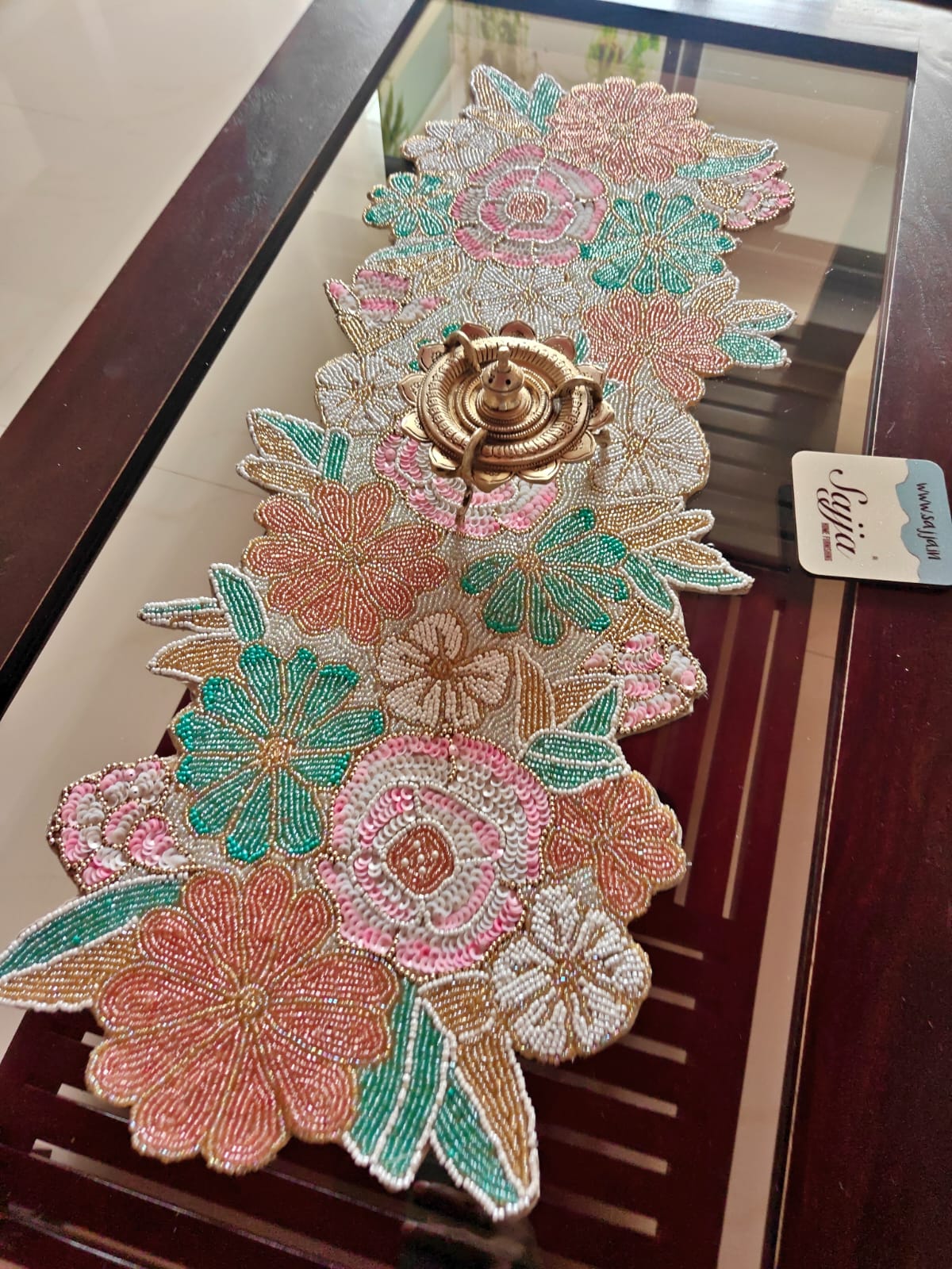 Symphony of Colours Floral White Based Beads Table Runner