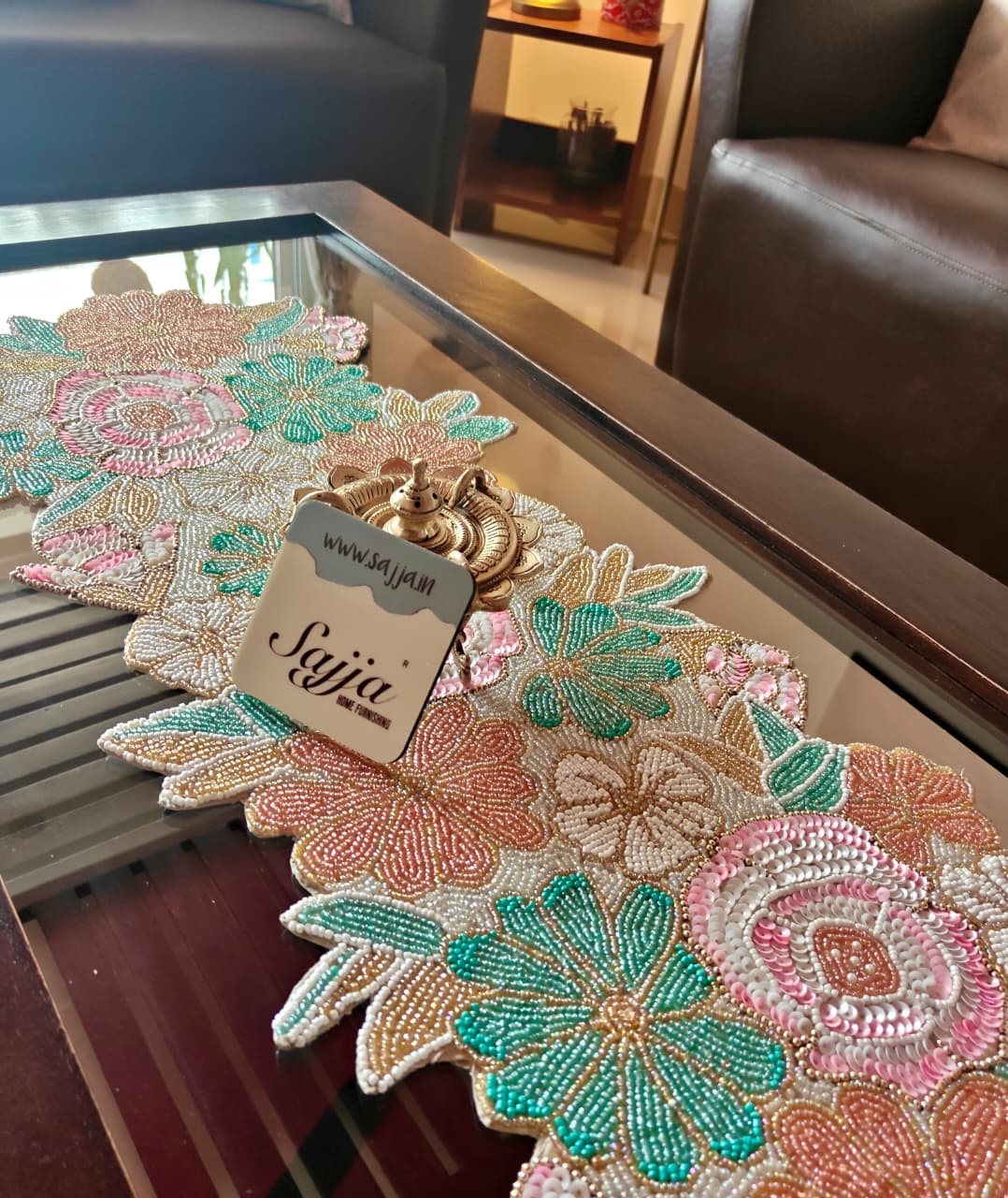 Symphony of Colours Floral White Based Beads Table Runner