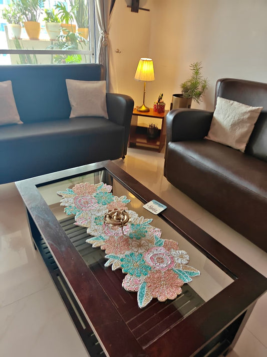 Symphony of Colours Floral White Based Beads Table Runner