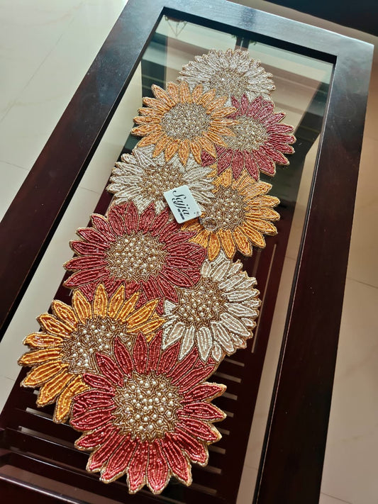 Buy Online Sajja Multicolored Floral Handcrafted Beads Table Runner
