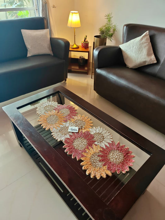 Buy Online Sajja Multicolored Floral Handcrafted Beads Table Runner