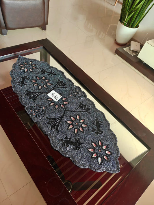 Greyish Black Beaded Decorative Table Runner For Home Décor