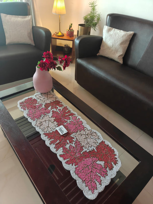 Designer Maple Leaves Multi Colored Beaded Table Runner