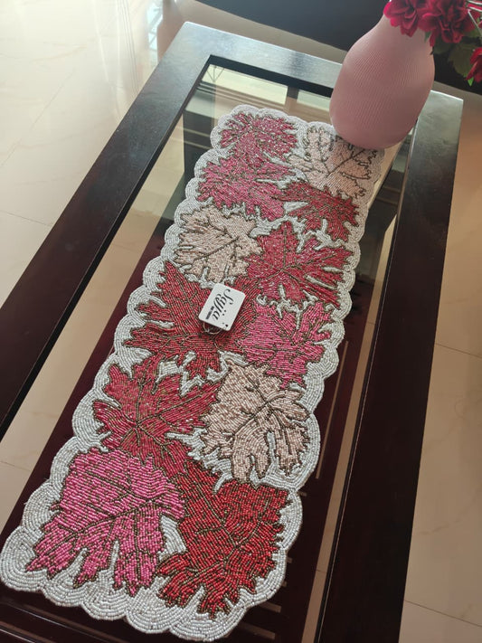 Designer Maple Leaves Multi Colored Beaded Table Runner