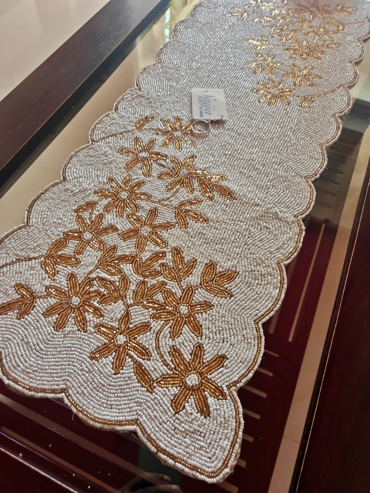 Victorian Gift of Life Stylish table runner Hand embroidered Table Runner Handcrafted Beads Silver Coffee TableRunner