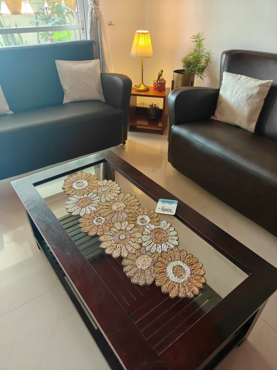 Sunflower Chrome Yellow Floral Handwork Beaded Table Runner Decor For Dining Table Centre table Console Coffee Table