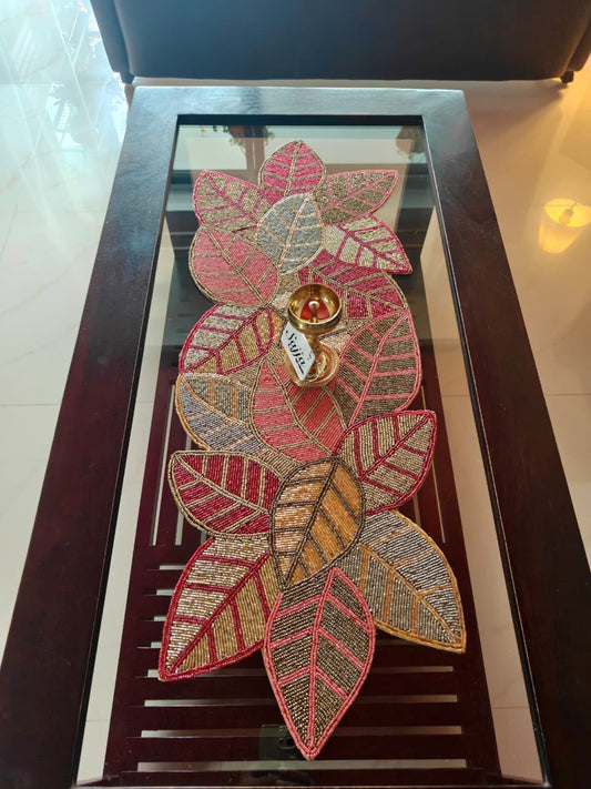 Buy Online Sajja Dancing leaves Multi Coloured Beaded Table Runner