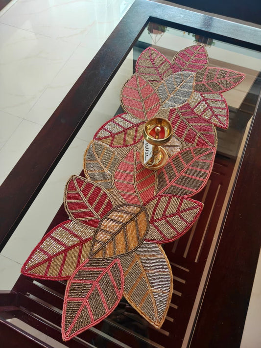 Buy Online Sajja Dancing leaves Multi Coloured Beaded Table Runner