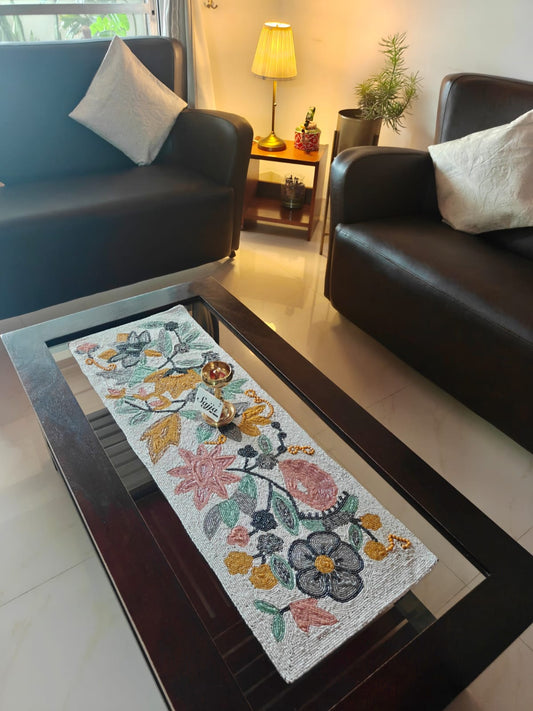 Orchard Multi Colored Beads Table Runner With White Base