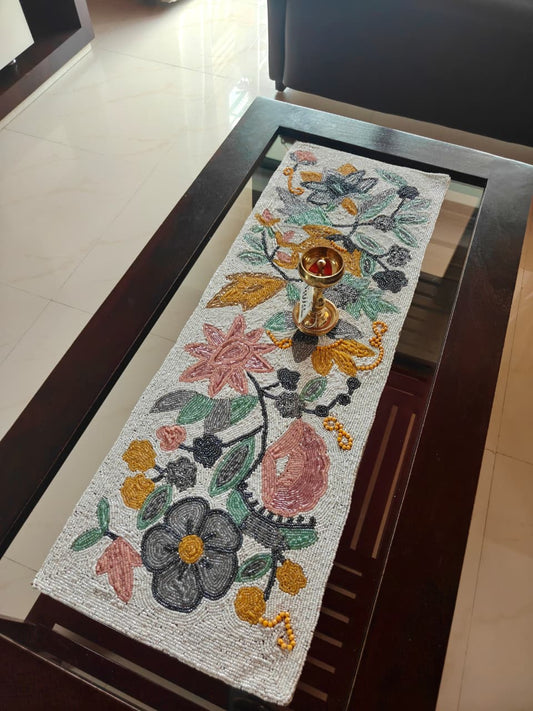 Orchard Multi Colored Beads Table Runner With White Base