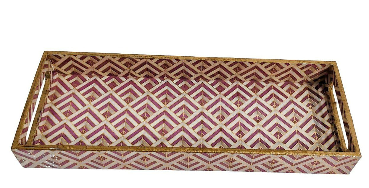Purple Pink Turkish Mosaic Gold Decorative MDF Tray | Stylish Serving & Home Décor Tray