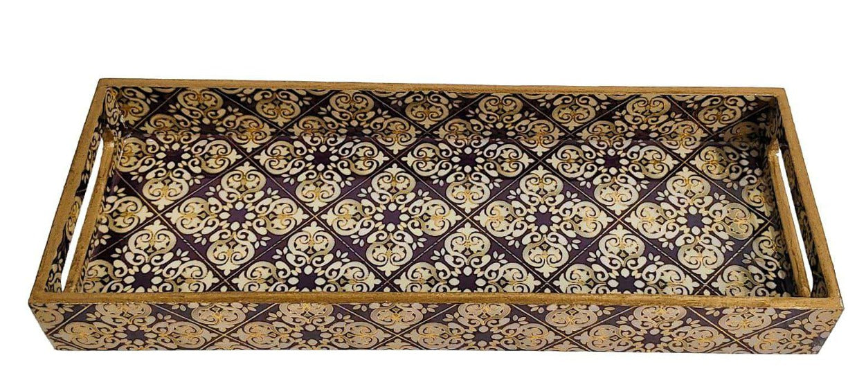 Violet Purple Marble Inlay Print Decorative MDF Tray | Stylish Serving & Home Décor Tray