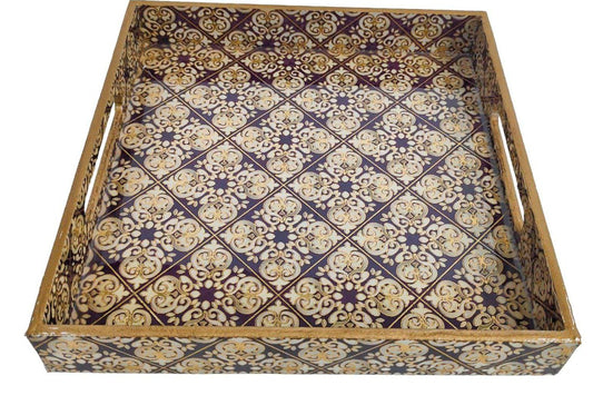 Violet Marble Inlay Print Decorative Sqaure MDF Tray | Stylish Serving & Home Décor Tray