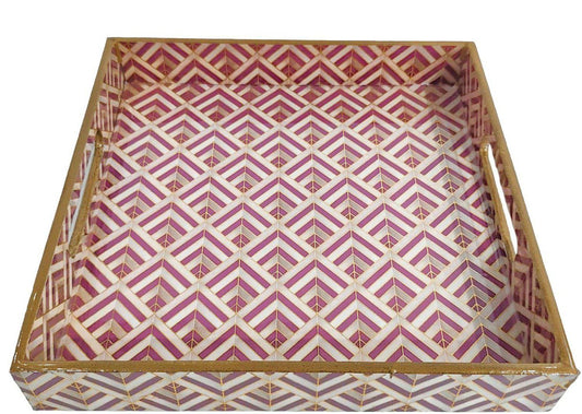 Pinkish Purple Decorative Sqaure MDF Tray | Stylish Serving & Home Décor Tray 